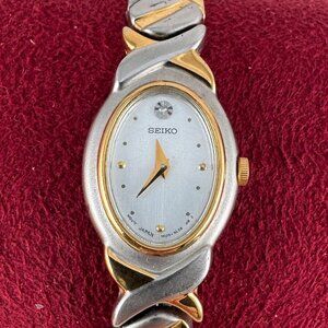 Seiko Diamond Quartz Watch, 2-Tone X's and O's Gold and Silver Tone Bracelet